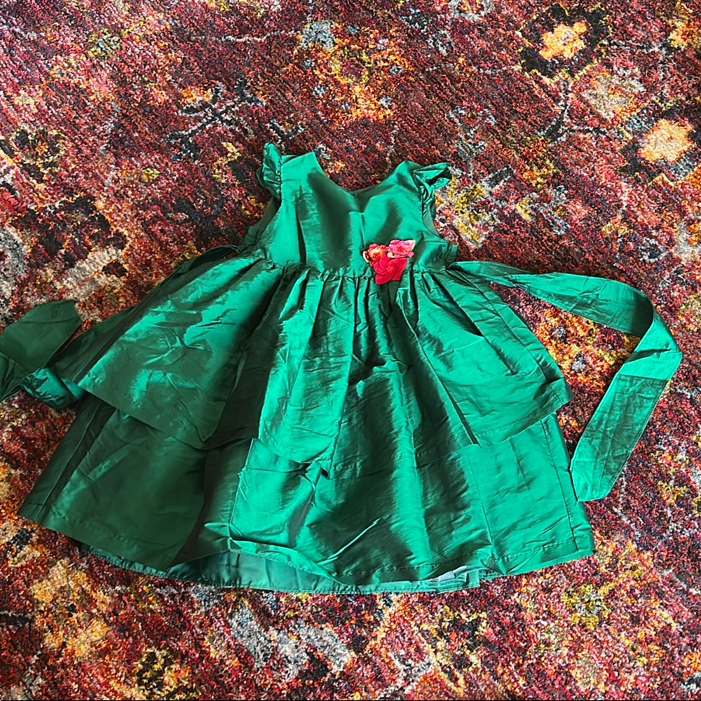 Laura Ashley Emerald Green Dress with Floral Detail, Girl’s Size 6X